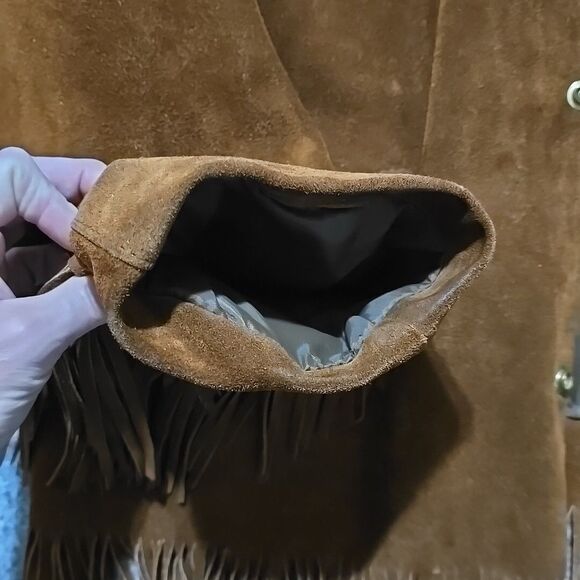 VTG Leather Suede Fringe Jacket Sz44 Montgomery Ward Snap Western Hippie Cowboy - Picture 7 of 13